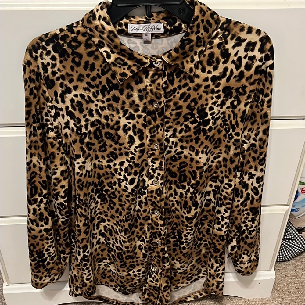 Leopard Print Button-Up Blouse